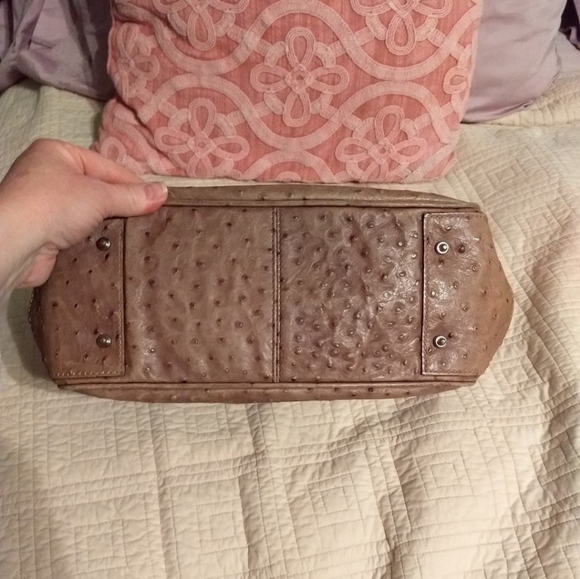 Vintage Limited Dooney & Bourke Camel/Taupe Ostrich Leather Satchel-Tote Handbag - Picture 4 of 12